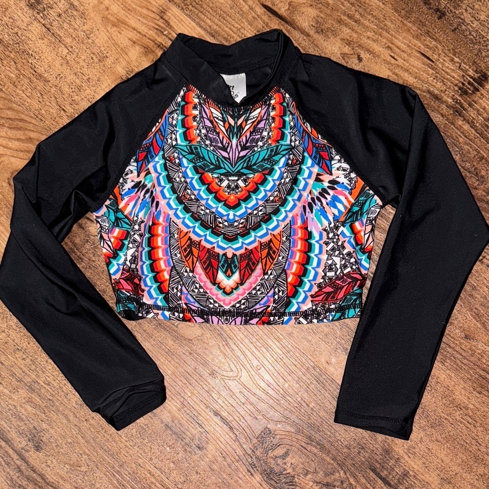 Art Class Black and Multicolor Patterned swim top